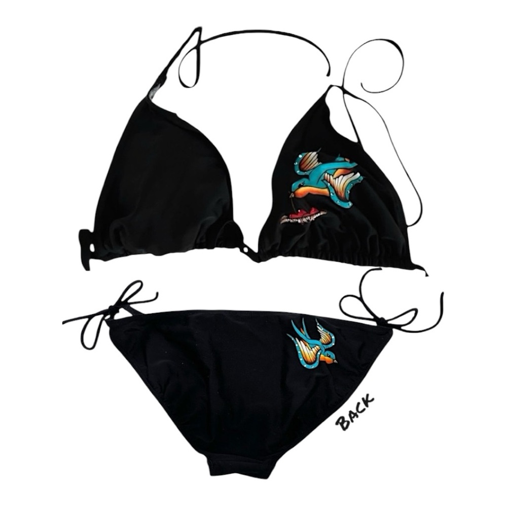 Xhilaration Classic Sailor Swallow Bird Tattoo Graphic Y2K Black Bikini XL